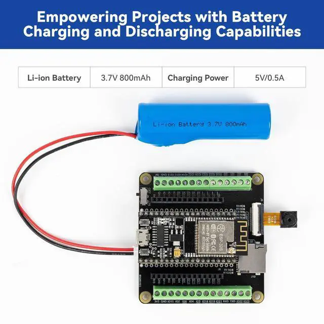 Alt view image 4 of 5 - SunFounder ESP32 Camera Pro Kit with ESP32 WROOM 32E Module Enhanced Breakout Expansion Development Board ESP32CAM Rechargeable Battery Micro SD Card Slot (Compatiple with Arduino)