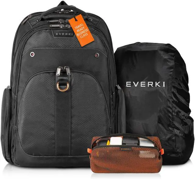 Main image of Everki Atlas Business Laptop Backpack (EKP121S15) with Orange Accessory Pouch & Rain Cover - Men's Backpack with 11"-15.6" Compartment, 29.5L Capacity - Travel-Friendly Backpack, Pouch & Cover Bundle