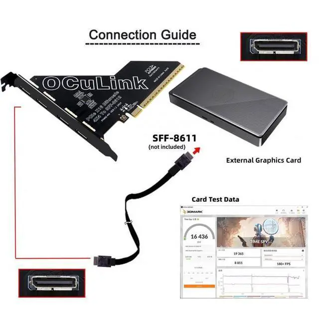 Alt view image 4 of 5 - CY Adapter PCI-Express 4.0 PCIE 16x Detachable to Four Oculink SFF-8612 SFF-8611 External VROC Raid0 Adapter for U.2 SSD eGPU External Graphics Card Dock