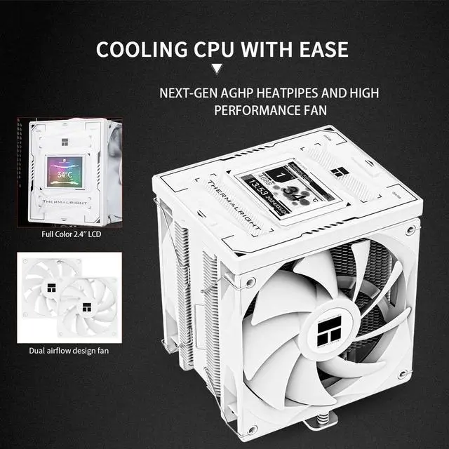 Alt view image 3 of 5 - Thermalright Burst Assassin 120 Vision White CPU Cooler with 2.4-inch 320x240 Resolution IPS Display LCD Screen,Double CPU Fans,Computer CPU Air Cooling for LGA1700/1851,AM4/AM5,6 Heat Pipes Cooling