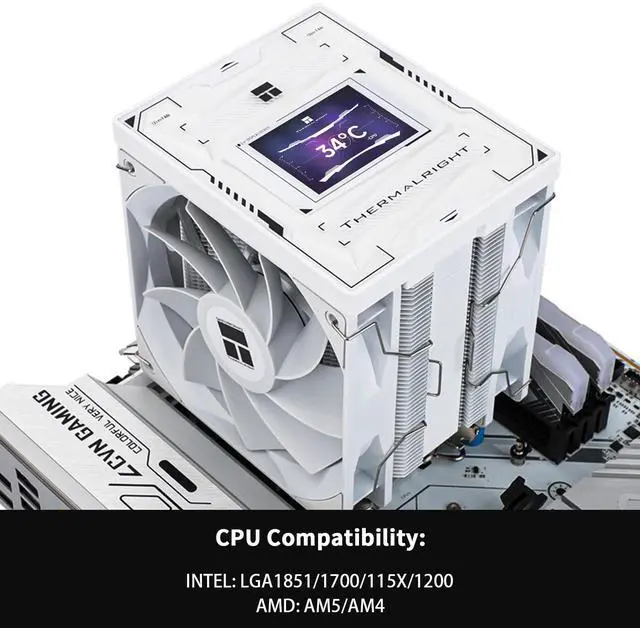 Alt view image 4 of 5 - Thermalright Burst Assassin 120 Vision White CPU Cooler with 2.4-inch 320x240 Resolution IPS Display LCD Screen,Double CPU Fans,Computer CPU Air Cooling for LGA1700/1851,AM4/AM5,6 Heat Pipes Cooling