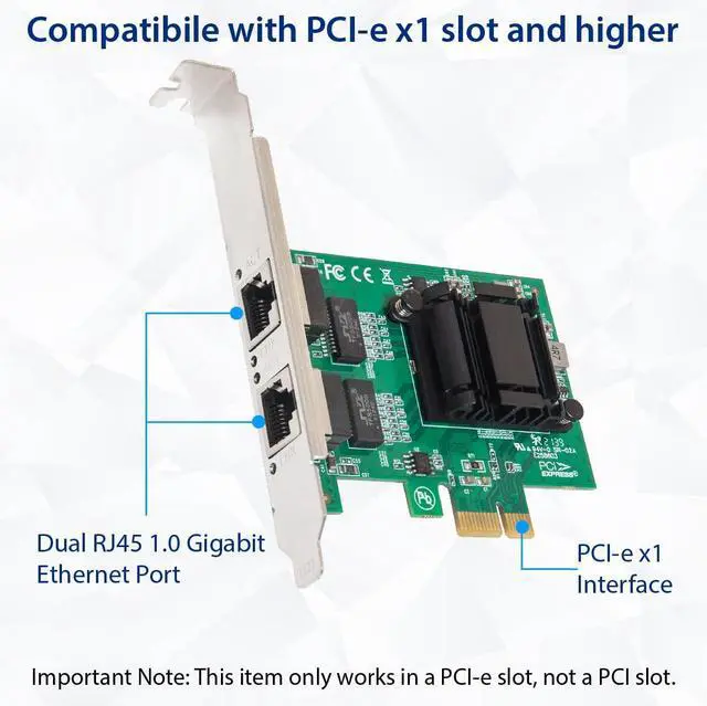 Alt view image 5 of 5 - IO CREST 2 Port Gigabit Ethernet PCI-e x1 Network Card Intel 82571 Chipset, (SY-PEX24074)