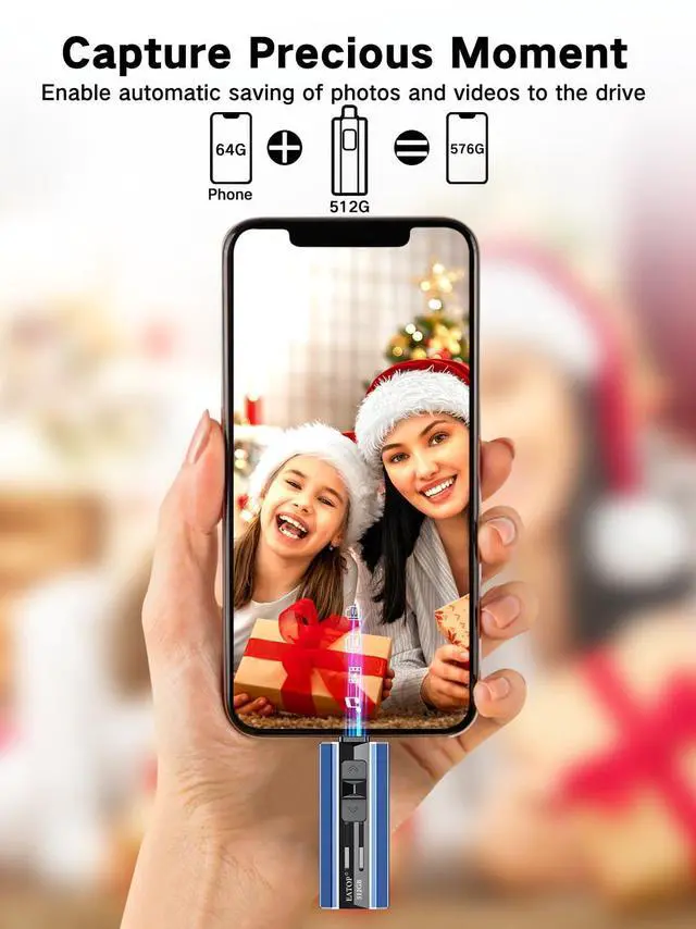 Alt view image 5 of 5 - EATOP 512GB Flash Drive Intended for iPhone iPad, Memory Stick Storage for Photos and Videos Backup, Compatible with iPhone iPad Android PC, Plug and Play, No Application Required (Blue)