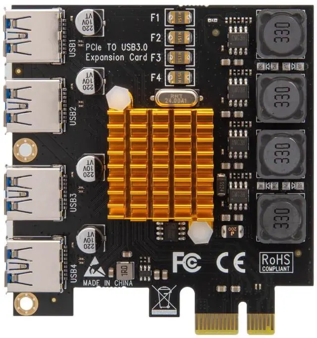Alt view image 2 of 5 - PCI-E to USB 3.0 4-Port Expansion Card, Internal Converter PCI Express Expansion Card for Desktop PC Card, Support Casaos, Windows, Linux