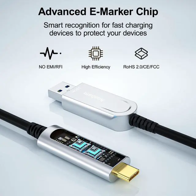 Alt view image 3 of 5 - huaham USB A to C Fiber Optic Cable 50FT, 10Gbps USB 3.2 Gen2 Type C Cable Long Distance USB C Cable Compatible with Microsoft Azure Logitech Camera VR Touch Screen Laptop Kinect Intel RealSense