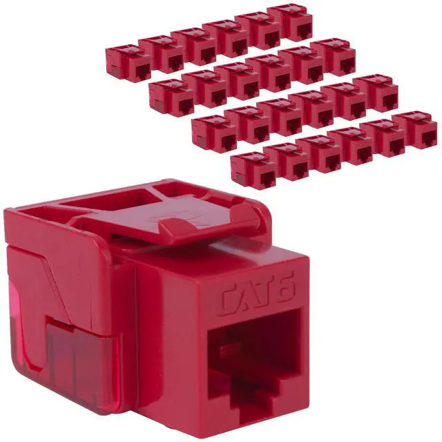 Main image of ICC CAT6 Keystone Jack with Inline IDC No Pair Split Wiring (Easier Termination) UL Listed PoE++ TAA Compliant for Wall Plate or Patch Panel, Works with JackEasy Termination Tool, Red, 25 Pack