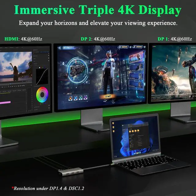 Alt view image 3 of 5 - Minthouz USB-C Docking Station 7-in-1 Quad Display Laptop Multiport Adapter, 4K HDMI, Dual 8K DP, VGA, 3xUSB2.0 Ports & USB Dongle for MacBook Pro/Air, iPad Pro, iMac, iPhone 16 Pro/Pro Max, ThinkPad