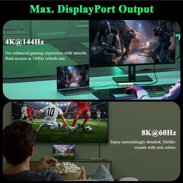 Alt view image 4 of 5 - Minthouz USB-C Docking Station 7-in-1 Quad Display Laptop Multiport Adapter, 4K HDMI, Dual 8K DP, VGA, 3xUSB2.0 Ports & USB Dongle for MacBook Pro/Air, iPad Pro, iMac, iPhone 16 Pro/Pro Max, ThinkPad