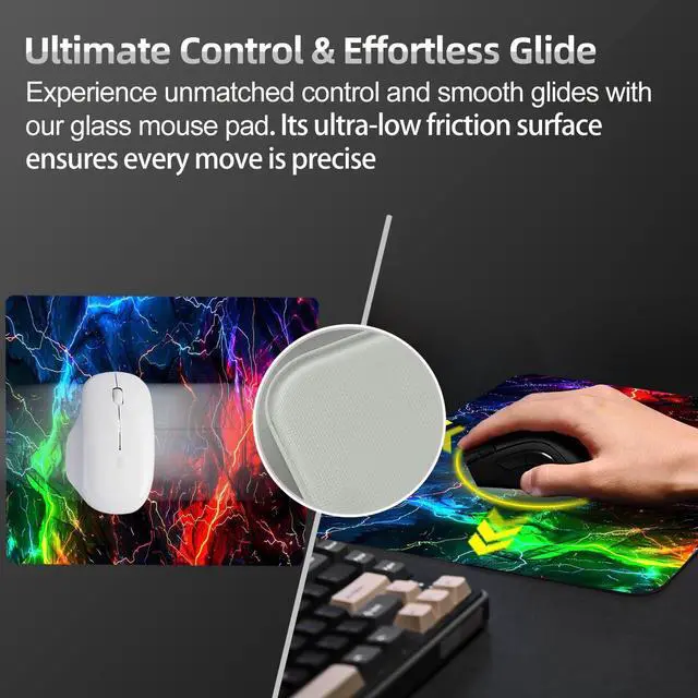 Alt view image 2 of 5 - Devineresse Glass Mousepad for Gaming, Lightening Hard Mouse Pad, Ultra-Smooth Surface for Enhanced Speed&Control, Durable&Easy to Clean, Includes Anti-Wear&Cleaning Accessories, 35cm*26cm