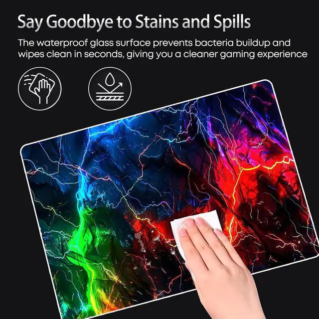 Alt view image 3 of 5 - Devineresse Glass Mousepad for Gaming, Lightening Hard Mouse Pad, Ultra-Smooth Surface for Enhanced Speed&Control, Durable&Easy to Clean, Includes Anti-Wear&Cleaning Accessories, 35cm*26cm