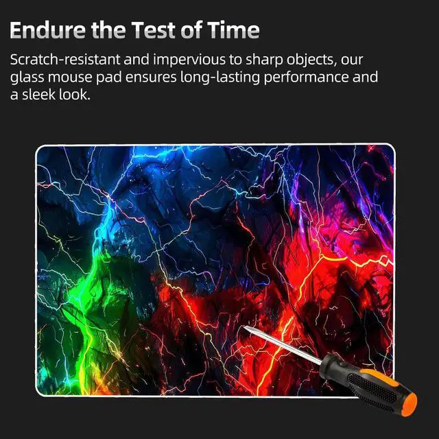 Alt view image 4 of 5 - Devineresse Glass Mousepad for Gaming, Lightening Hard Mouse Pad, Ultra-Smooth Surface for Enhanced Speed&Control, Durable&Easy to Clean, Includes Anti-Wear&Cleaning Accessories, 35cm*26cm