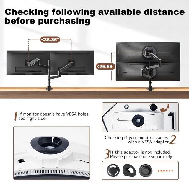 Alt view image 4 of 5 - Dual Monitor-Arm Heavy-Duty for 17-49-inch Screens - Premium Vertical Stacked Dual Monitor Arm Desk Mount for Ultrawide Screens up to 44lbs, Fully Adjustability, VESA 75/100 mm, Black