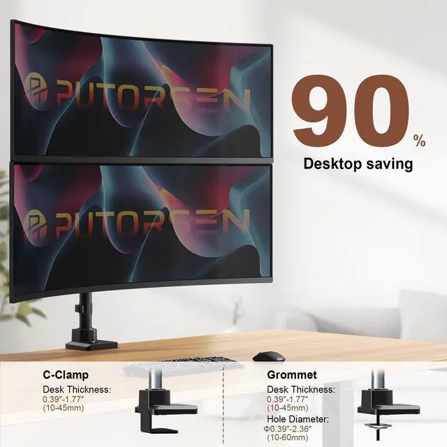 Alt view image 5 of 5 - Dual Monitor-Arm Heavy-Duty for 17-49-inch Screens - Premium Vertical Stacked Dual Monitor Arm Desk Mount for Ultrawide Screens up to 44lbs, Fully Adjustability, VESA 75/100 mm, Black