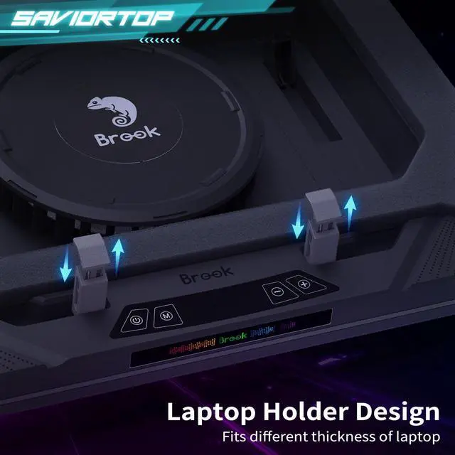 Alt view image 5 of 5 - Brook Saviortop Gaming Laptop Cooler, IC Core Cooling Pad with Advanced Turbo Fan, Fast Cooling for Laptops 10-19in, Adjustable Speed, Touch Control, USB-C & USB-A Ports, Compact & Portable Design