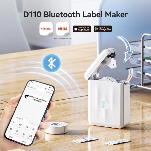 Alt view image 2 of 5 - NIIMBOT D110 New Version Label Maker Machine with Tape, Handheld Bluetooth Label Printer, Mini Thermal Printer, Sticker Maker for Organizing Home Kitchen School,White