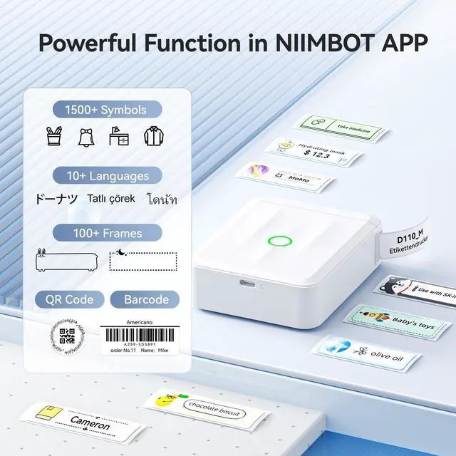 Alt view image 3 of 5 - NIIMBOT D110 New Version Label Maker Machine with Tape, Handheld Bluetooth Label Printer, Mini Thermal Printer, Sticker Maker for Organizing Home Kitchen School,White