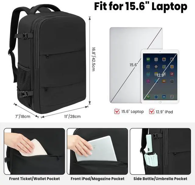 Alt view image 2 of 5 - BAGAIL Travel Laptop Backpack, Carry on with USB Port, Luggage Bag for Holiday-Black