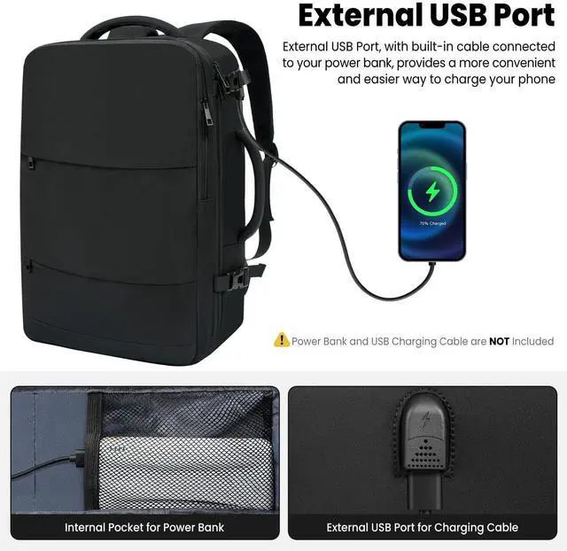 Alt view image 3 of 5 - BAGAIL Travel Laptop Backpack, Carry on with USB Port, Luggage Bag for Holiday-Black
