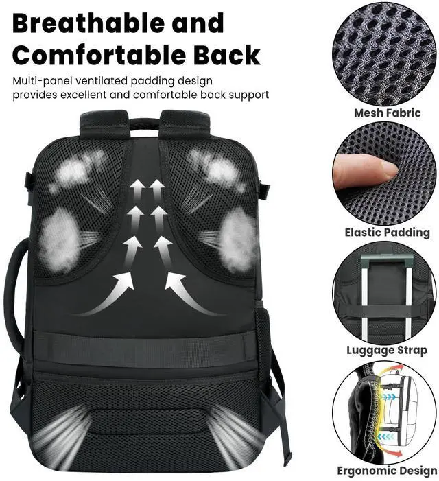Alt view image 5 of 5 - BAGAIL Travel Laptop Backpack, Carry on with USB Port, Luggage Bag for Holiday-Black