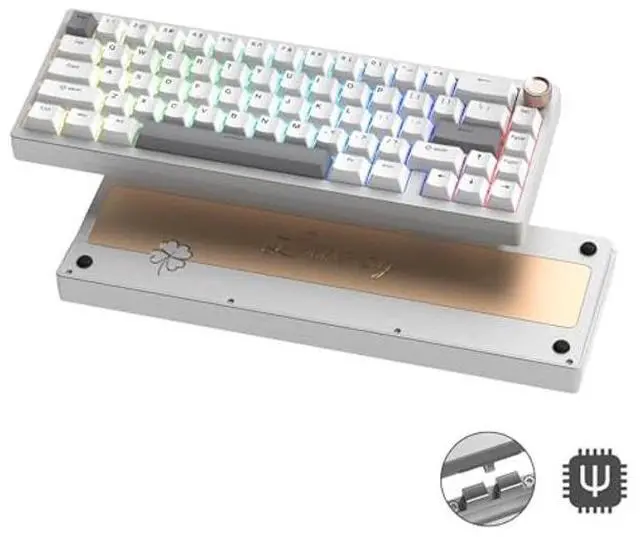 Main image of Womier SK65 Wireless Mechanical Gaming Keyboard with Knob, 60 Percent Aluminium Keyboard for PC, Bluetooth 5.0/2.4GHz/USB-C Wired, Hot Swappable Custom Lineaner Switch, RGB Backlit (Silver V2)