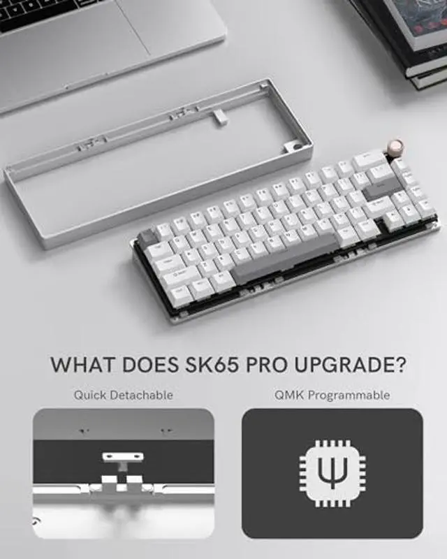Alt view image 3 of 5 - Womier SK65 Wireless Mechanical Gaming Keyboard with Knob, 60 Percent Aluminium Keyboard for PC, Bluetooth 5.0/2.4GHz/USB-C Wired, Hot Swappable Custom Lineaner Switch, RGB Backlit (Silver V2)