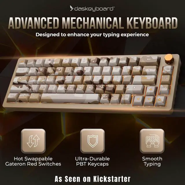 Alt view image 2 of 5 - Das Keyboard DeltaForce 65 Desert Camo Mechanical Keyboard  Hot-Swappable Switches, PBT Sublimation Keycaps, CNC Aluminum Gasket Mount, RGB Backlit  Compact Gaming & Typing Keyboard