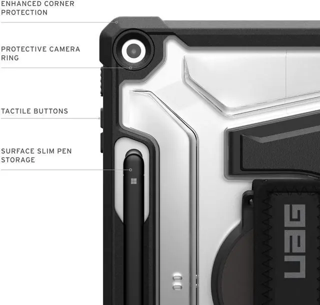 Alt view image 5 of 5 - URBAN ARMOR GEAR UAG Designed for Microsoft Surface Pro 1st Edition 12" Case - Rugged Protective Cover with Multi-Angle Built-in Kickstand Pen Holder Hand Strap & Shoulder Strap, Plasma Ice/Black