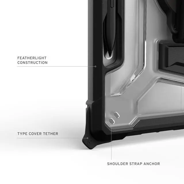 Alt view image 4 of 5 - URBAN ARMOR GEAR UAG Designed for Microsoft Surface Pro 1st Edition 12" Case - Rugged Protective Cover with Multi-Angle Built-in Kickstand Pen Holder Hand Strap & Shoulder Strap, Plasma Ice/Black