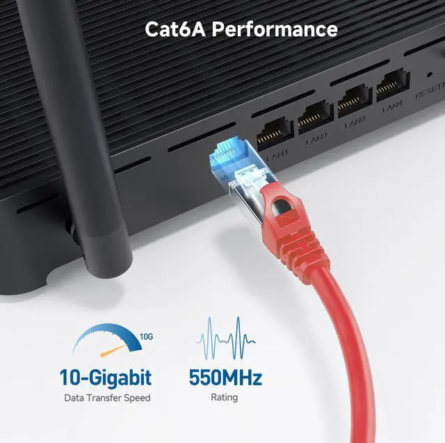 Alt view image 4 of 5 - Cable Matters 10Gbps Snagless Long Shielded Cat 6A Ethernet Cable - 150ft, Cat 6A Cable, Cat6A Cord, Ethernet Cord, Red