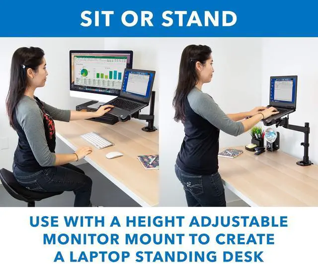 Alt view image 4 of 5 - Mount-It! Laptop VESA Mount Tray for Monitor Arms - VESA Laptop Tray Fits Up to 17" Notebooks - Adjustable Holder with Safety Strap, Ventilated Cooling Design, and Secure Ledge Stopper (Black)