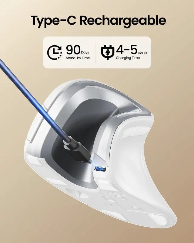 Alt view image 2 of 5 - ProtoArc Ergonomic Vertical Mouse, EM11 NL Rechargeable Wireless Mouse Bluetooth, Ergo Mice with 3 Multi-Device for PC/Notebook/Laptop, 2.4GHz Optical Mice for Windows, Mac OS, White