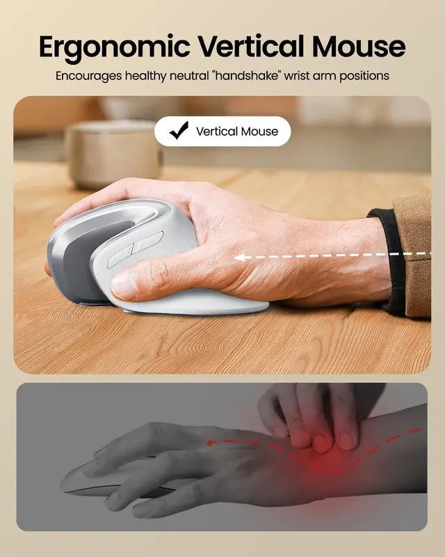 Alt view image 4 of 5 - ProtoArc Ergonomic Vertical Mouse, EM11 NL Rechargeable Wireless Mouse Bluetooth, Ergo Mice with 3 Multi-Device for PC/Notebook/Laptop, 2.4GHz Optical Mice for Windows, Mac OS, White
