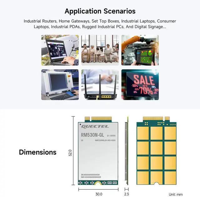 Alt view image 4 of 5 - Waveshare Quectel RM530N-GL IoT 5G Global Band Module, 5G Sub-6G & mmWave Module, M.2 Form Factor with 3GPP 5G Release 16 Specification