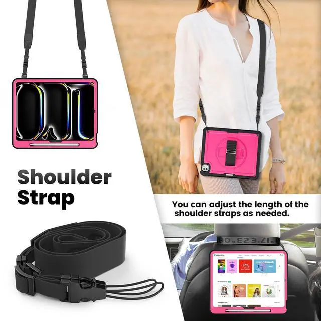 Alt view image 5 of 5 - Timecity Case for iPad Pro 13 Inch M4 2024 7th Generation(Model: A2925, A2926, A3007) with Screen Protector, 360deg Rotating Kickstand, Shoulder Strap, Supports Pencil Wireless Charging, Rose