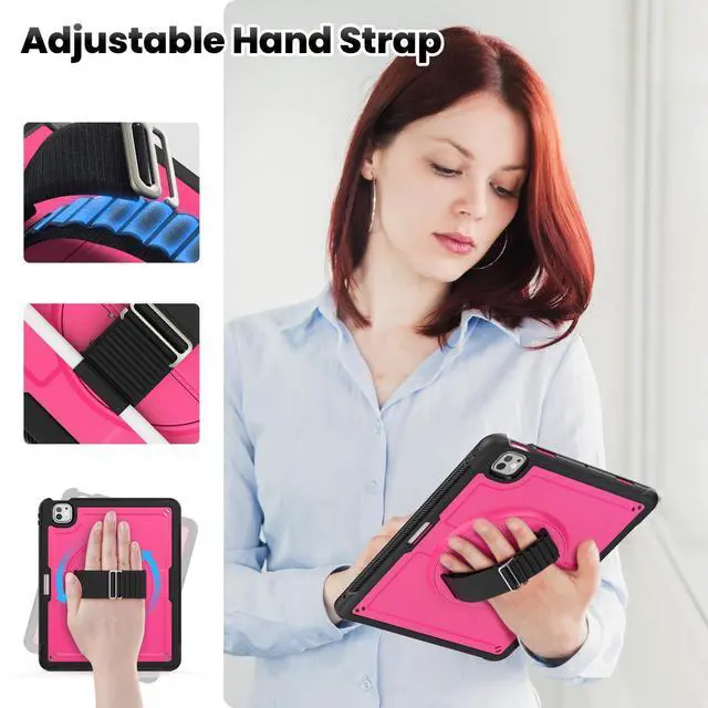 Alt view image 4 of 5 - Timecity Case for iPad Pro 13 Inch M4 2024 7th Generation(Model: A2925, A2926, A3007) with Screen Protector, 360deg Rotating Kickstand, Shoulder Strap, Supports Pencil Wireless Charging, Rose