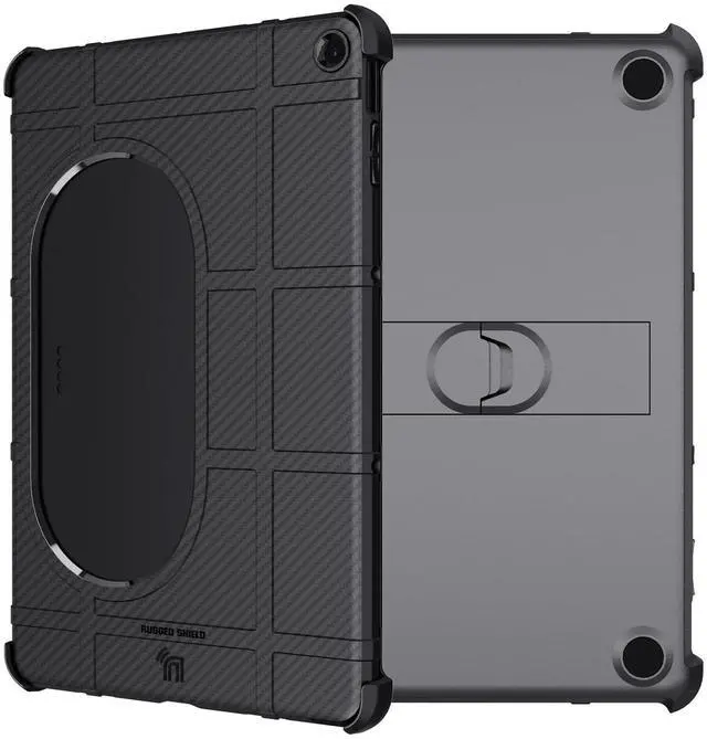 Alt view image 2 of 5 - Case and Travel Cover for Google Pixel Tablet (2023), Nakedcellphone Special Ops Rugged Shield and Hard Shell View Stand Companion - Black Carbon Fiber Design