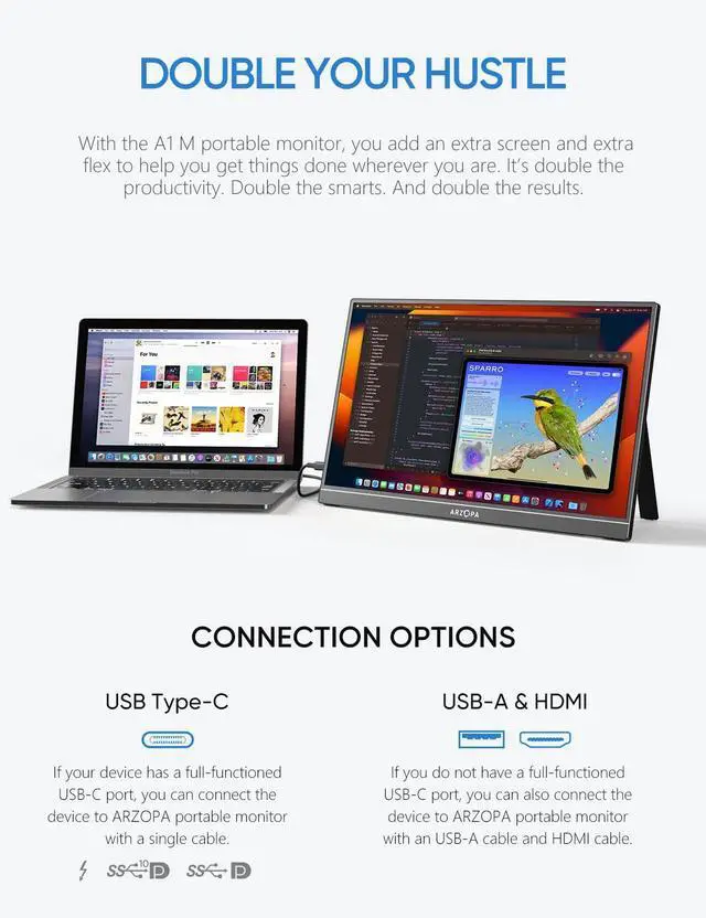 Alt view image 2 of 5 - ARZOPA Portable 17.3'' 1080P FHD Laptop Monitor & PU Sleeve Bag Combination