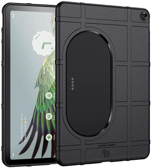 Alt view image 3 of 5 - Case and Travel Cover for Google Pixel Tablet (2023), Nakedcellphone Special Ops Rugged Shield and Hard Shell View Stand Companion - Black Carbon Fiber Design
