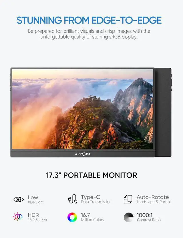Alt view image 4 of 5 - ARZOPA Portable 17.3'' 1080P FHD Laptop Monitor & PU Sleeve Bag Combination