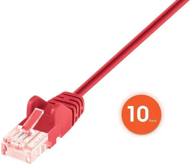 Alt view image 2 of 5 - Intellinet Slim Cat6 Ethernet Network Patch Cable - 10-Pack - 10Gbps & 250MHz, Snagless Boot, 30AWG Pure Bare Copper Wire, Gold-Plated Contacts, Lifetime Mfg Warranty - 5ft, 10 Pack, Red