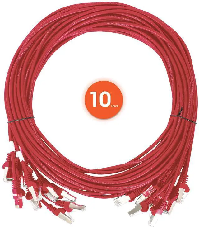 Alt view image 5 of 5 - Intellinet Slim Cat6 Ethernet Network Patch Cable - 10-Pack - 10Gbps & 250MHz, Snagless Boot, 30AWG Pure Bare Copper Wire, Gold-Plated Contacts, Lifetime Mfg Warranty - 5ft, 10 Pack, Red
