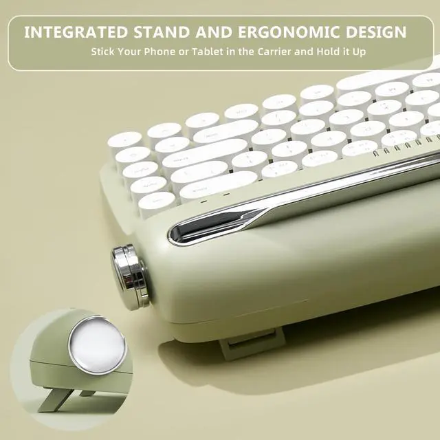 Alt view image 5 of 5 - YUNZII Upgraded Wireless Typewriter Keyboard, Retro Aesthetic with Integrated Stand,Cute Round Keycaps, USB-C/Bluetooth Connection for Table, Phone, PC and Win/Mac/Android (B307, Sweet Mint)