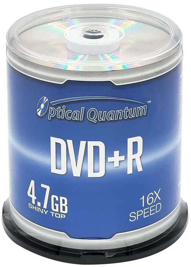 Main image of Optical Quantum 16X 4.7 GB DVD+R Blank Media Shiny Silver Top, 100-Disc Spindle for Burning Video, Recordable DVD Discs, Writable Blank DVDs