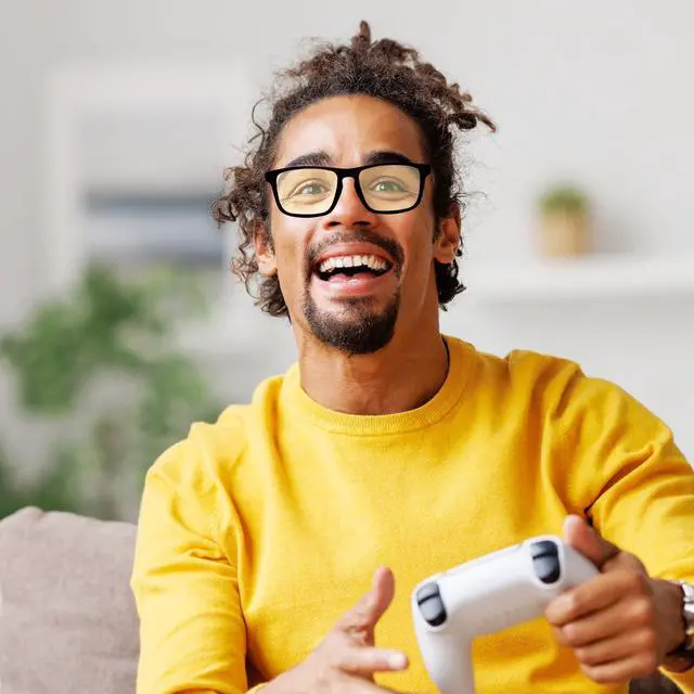 Alt view image 2 of 5 - LEVEL UP Strike Blue Light Blocking Glasses - Computer Reading & Gaming Eyewear for Gamers to Filter UV Glare & Anti Eyestrain - Men, Women & Kids Black Frame Purple Lenses Reader Spectacles