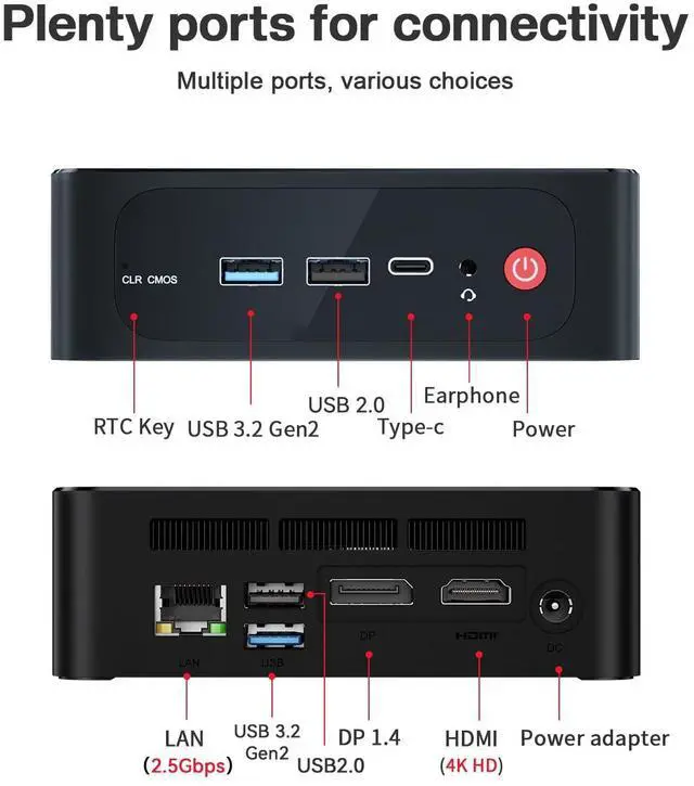 Alt view image 2 of 5 - Beelink SER5 Mini PC AMD Ryzen 5 5500U Up to 4.0GHz 6C/12T,16GB RAM 500GB SSD, DP, HDMI Dual Display, 2.5G LAN, WiFi 6 BT5.2, W-11 Pro Mini Computer