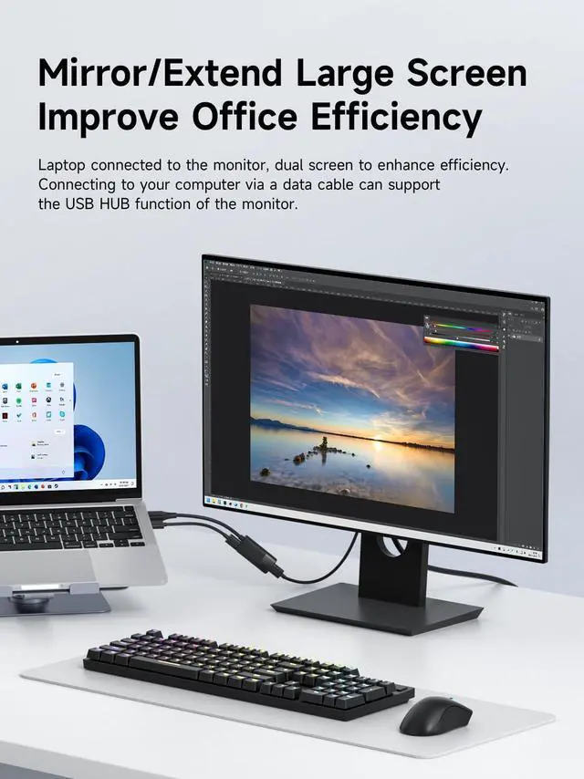 Alt view image 5 of 5 - Hagibis HDMI to USB C Adapter, 4K@60Hz HDMI Male to USB-C Female Cable, Portable Monitor, AR Glasses XREAL, VITURE, RayNeo, Rokid to Type C Laptop, Switch, ROG Ally, Steam Deck, PS4/5
