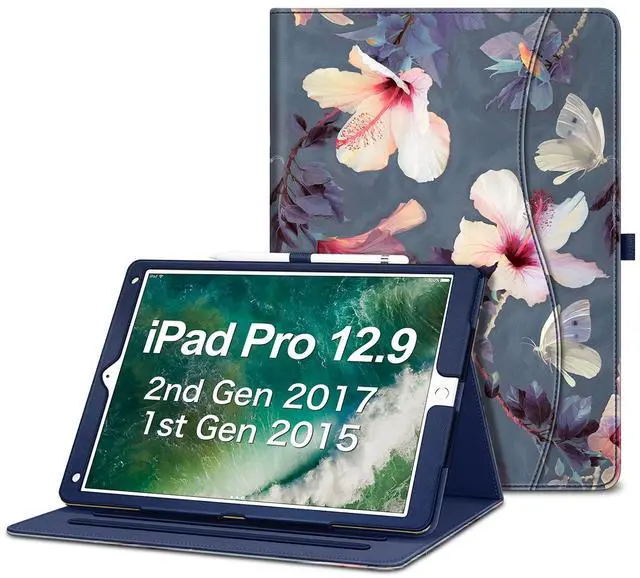 Main image of Fintie Multi-Angle Case, 2017/2015 iPad Pro 12.9 inch (Old Model) 1st & 2nd Gen Case - [Corner Protection] Folio Stand Cover with Pencil Holder & Pocket, Auto Wake/Sleep, Blooming Hibiscus