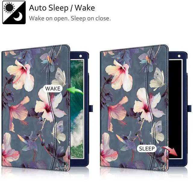 Alt view image 3 of 5 - Fintie Multi-Angle Case, 2017/2015 iPad Pro 12.9 inch (Old Model) 1st & 2nd Gen Case - [Corner Protection] Folio Stand Cover with Pencil Holder & Pocket, Auto Wake/Sleep, Blooming Hibiscus