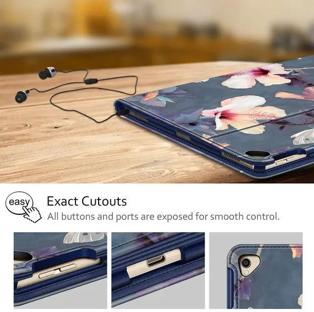 Alt view image 5 of 5 - Fintie Multi-Angle Case, 2017/2015 iPad Pro 12.9 inch (Old Model) 1st & 2nd Gen Case - [Corner Protection] Folio Stand Cover with Pencil Holder & Pocket, Auto Wake/Sleep, Blooming Hibiscus