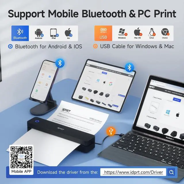 Alt view image 2 of 5 - iDPRT Portable Printer Wireless for Travel - 203DPI Bluetooth Mobile Printer Support for 8.5"x11" US Letter, Inkless Compatible with iOS, Android, Laptop for Office, Car and Home, School
